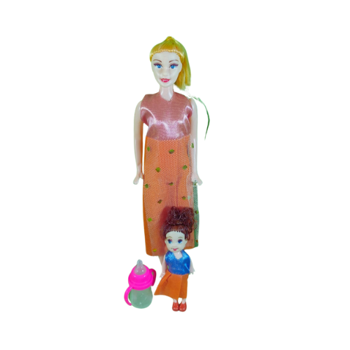 3 Pcs Dress-Up Set: Barbie Doll with Baby Doll & Feeder-14924